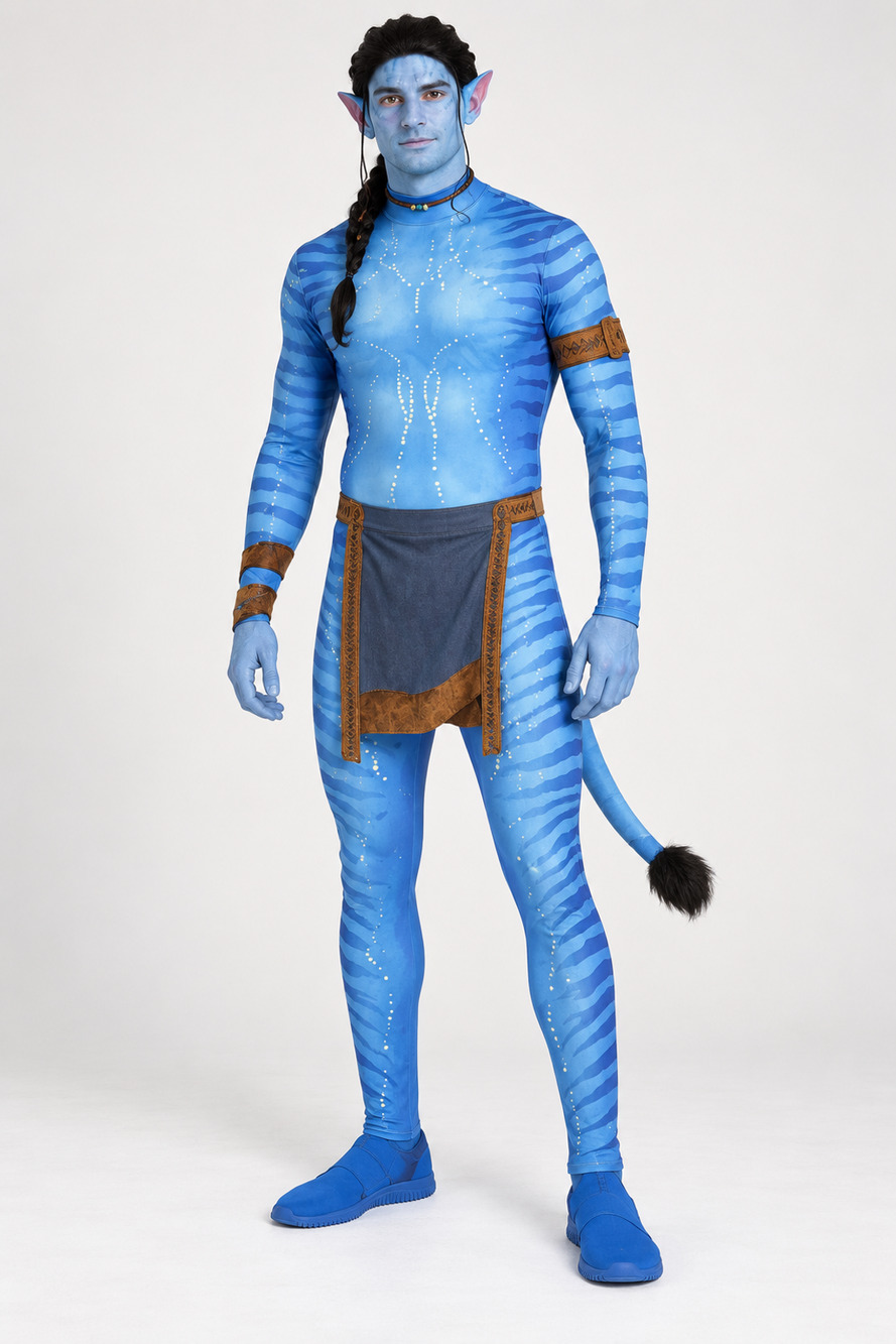 Avatar Jake Sully Spirit HalloweenCostume Adult Medium Blue Jumpsuit Tail